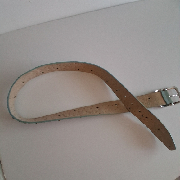 VTG Leather Studded Bedazzled Belt Women\'s Large Vintage Light Blue & Silver main image 5